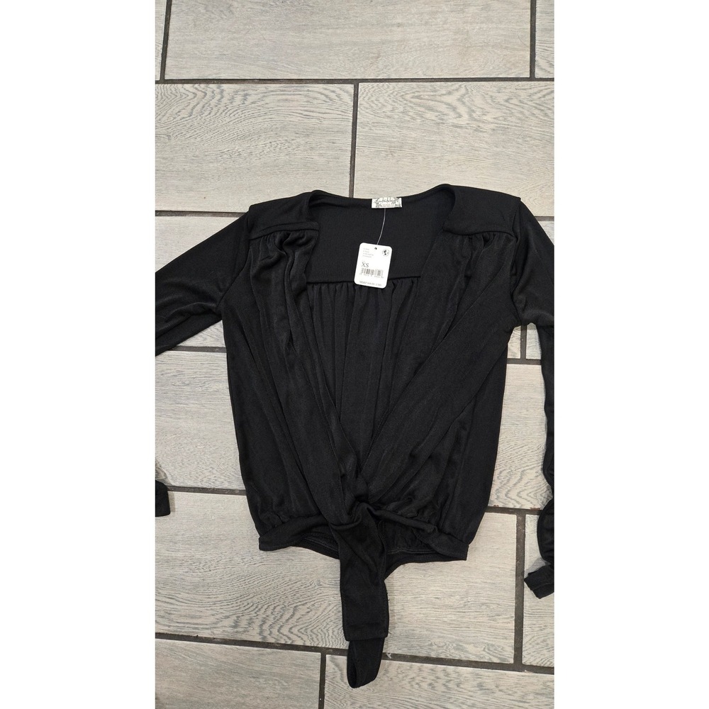Free People Intimately Bodysuit Black Long Sleeve Deep V-Neck Pleated XS NEW